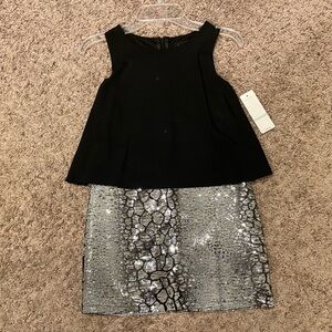 Laundry By Shelli Segal Black‎ Dress with Silver Skirt NWT sz 7 Girls
